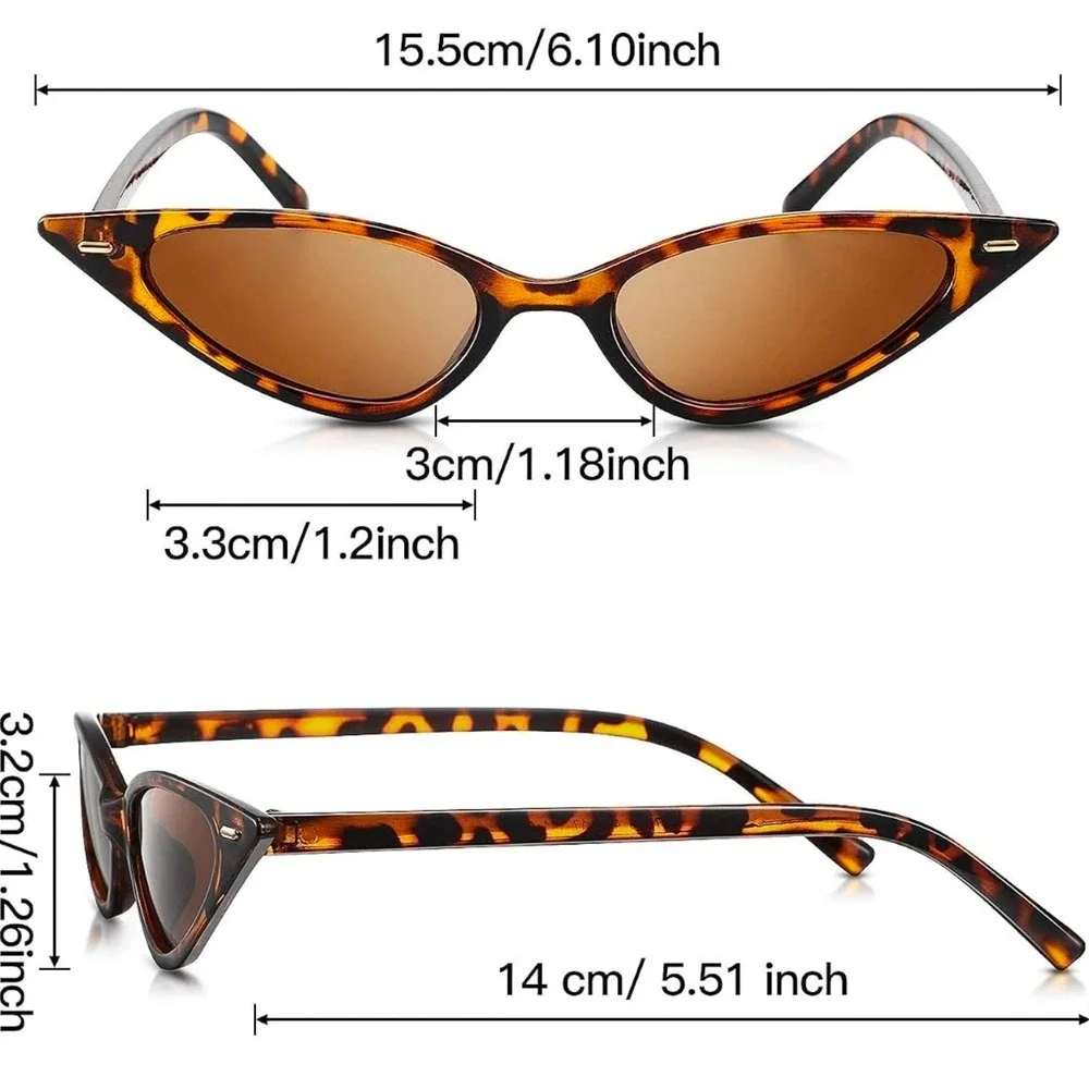 Cat Eye Sunglasses Womens OS Tortoise New Slim Retro Leopard UV400 Narrow Frames